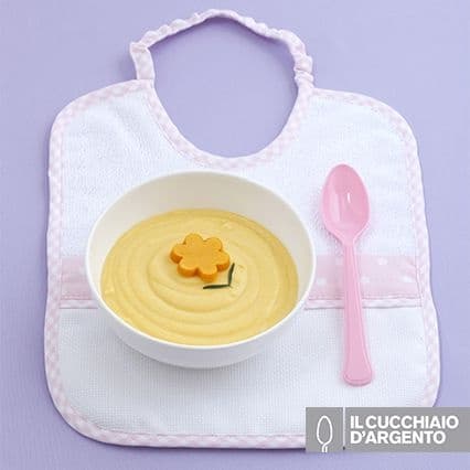 Pappa di riso, mais e tapioca con pollo e zucca