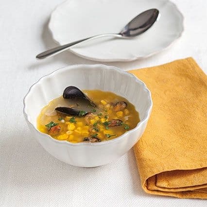 Zuppa di mais con le cozze