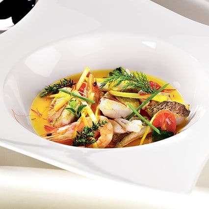 Zuppetta di pesce al timo e pistilli di zafferano