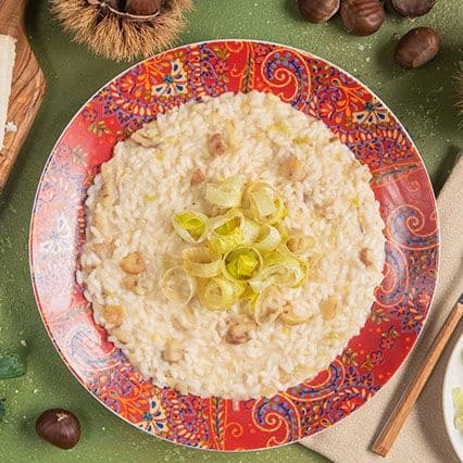 Risotto con porri, castagne e Castelmagno