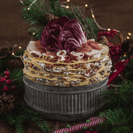 Torta di Crepes con Radicchio e Speck