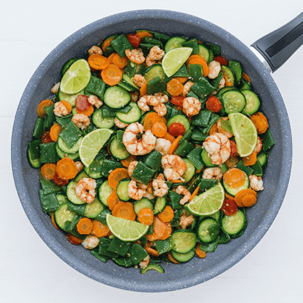 Gamberi saltati con verdure